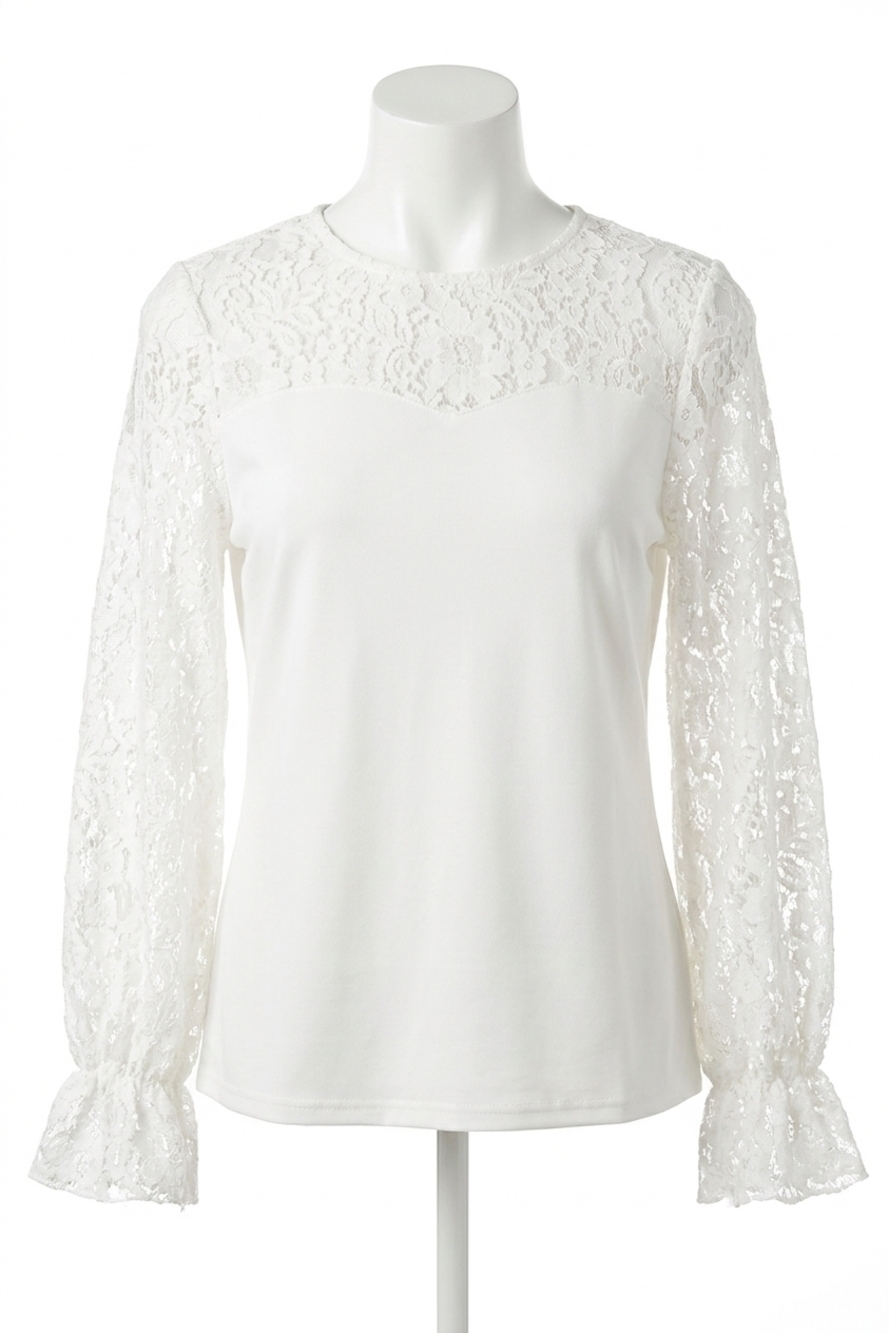 NEW VINE & LOVE elegant lace long-sleeved blouse in off white